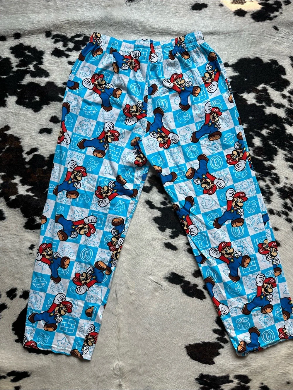 Super Mario Brand Blue Kids Pajama Pants - Cartoon Mario Print Medium